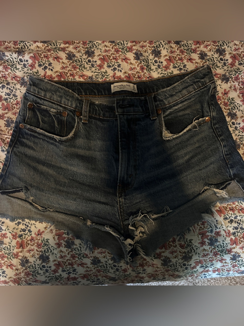 Abercrombie & Fitch Distressed Dark Blue Denim Cutoff Shorts
